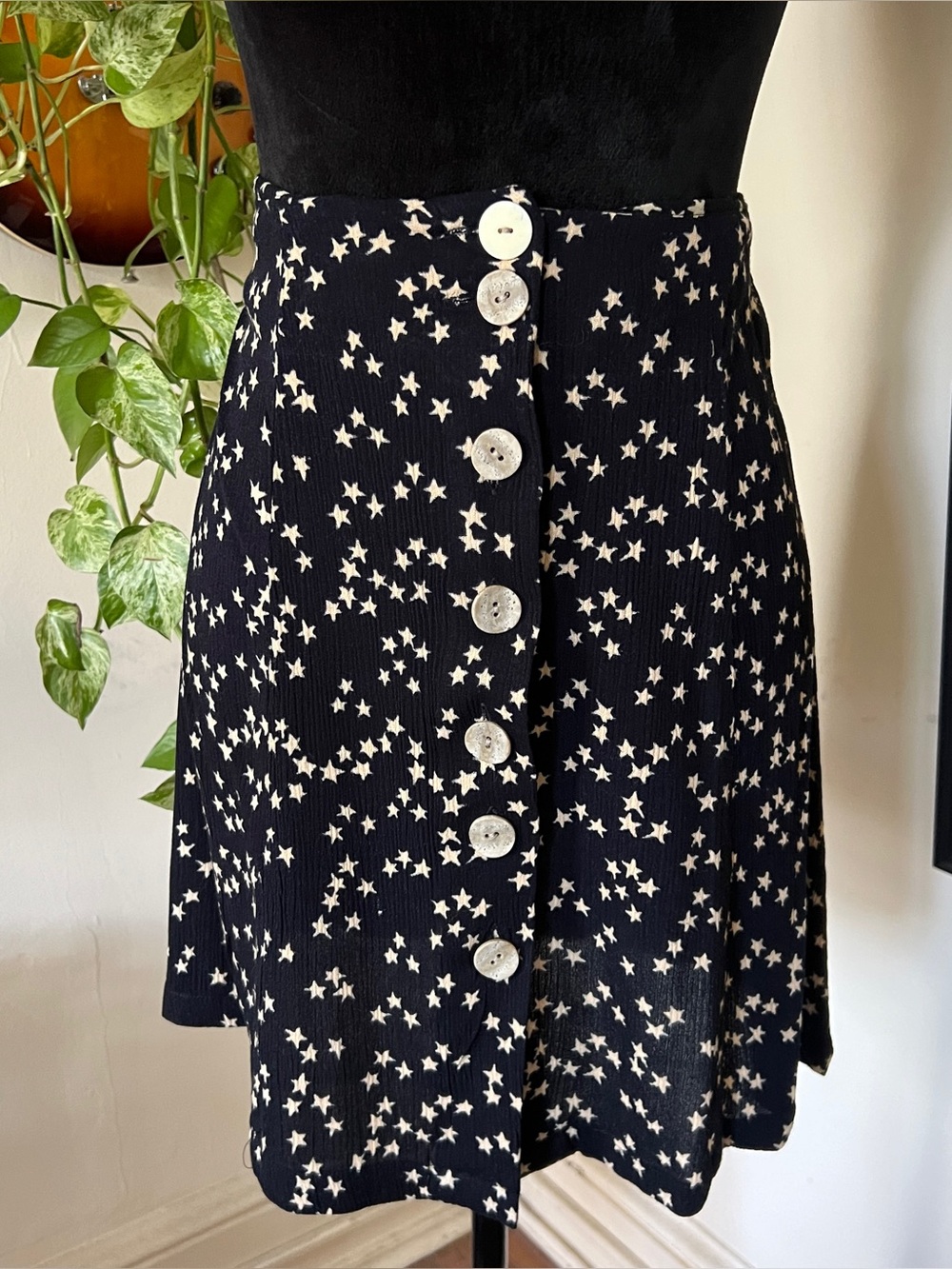 Vtg 90s Love Tent Star Print Black Cream Mini Skirt Size M/L